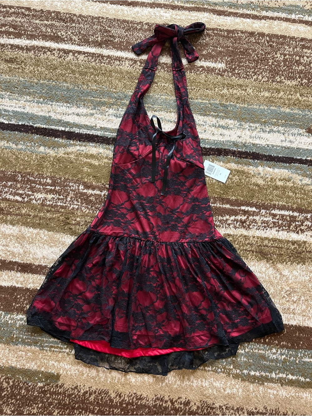 Social Collision Black & Red Lace Halter Dress